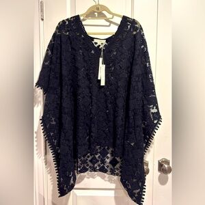 Love Stitch Black Lace Poncho Beach Coverup One Size NWT